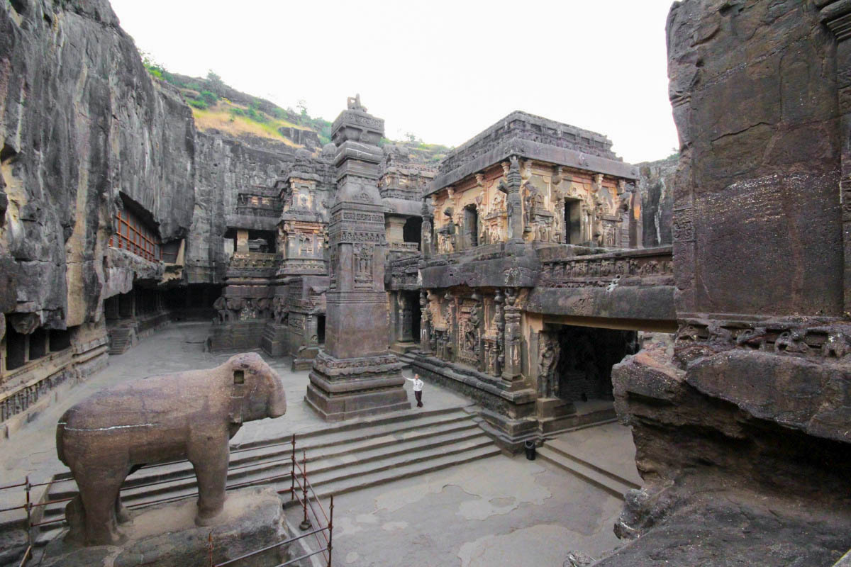 The largest monolithic carving in the world at the Ellora Caves. I don't know what is more impressive, the fact that they took 200 years to carve this or that I was able to get a photo with only Kristi in it and no other tourists.