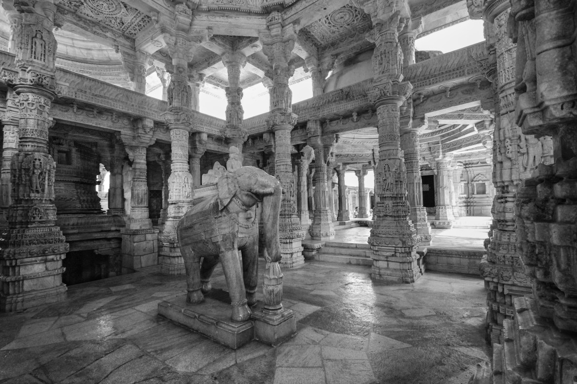 Ranakpur temple black and white photo