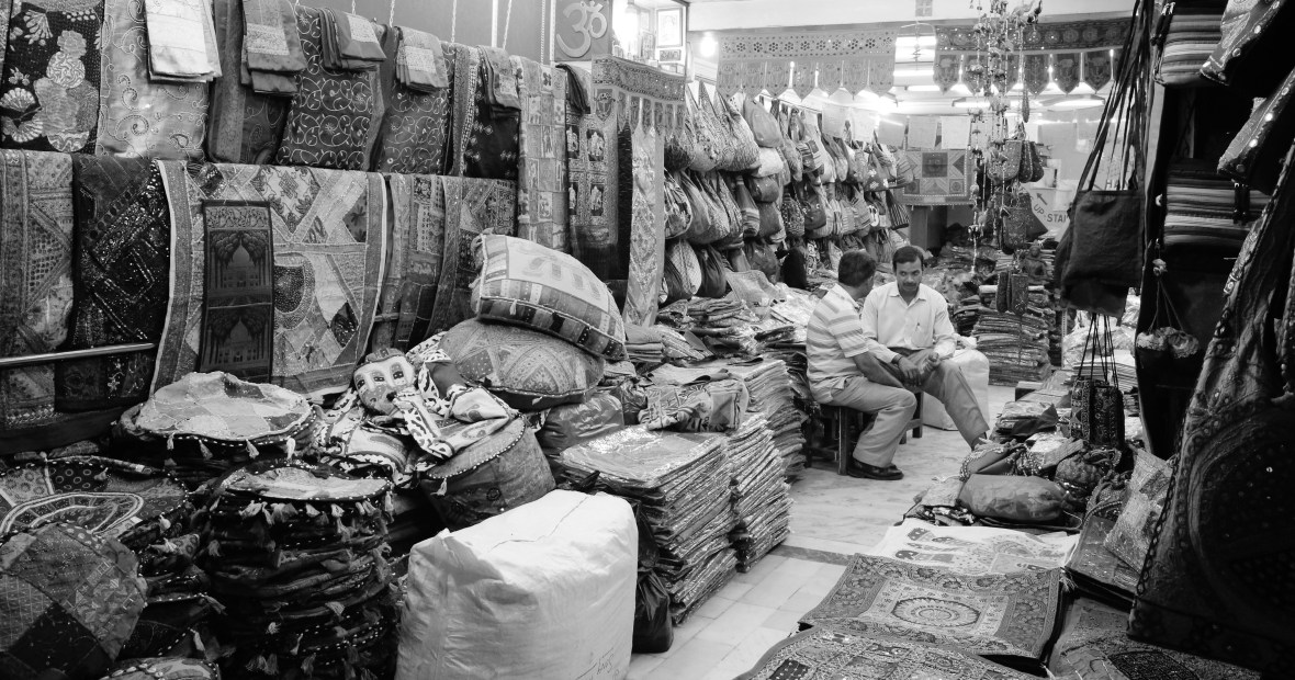Colorful shop in Delhi in B&W