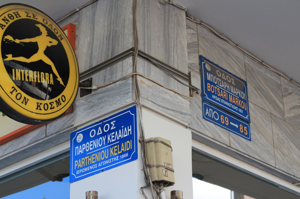Greek Street signs rental car