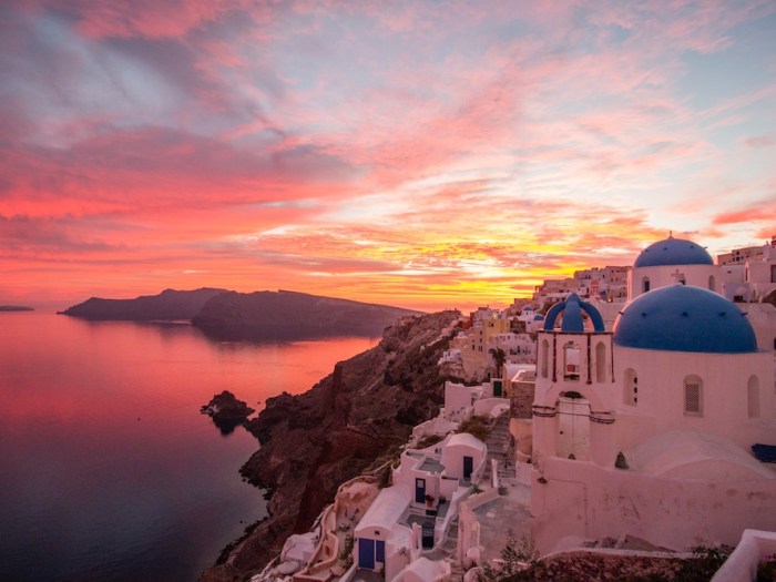 Beautiful sunset over santorini