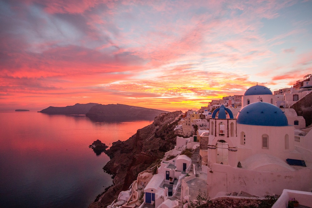 Beautiful sunset over santorini