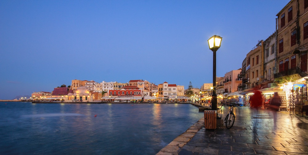 Colorful buildings at the Hania waterfront.