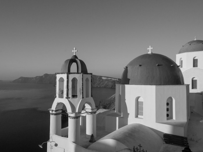 Santorini Church in black and white