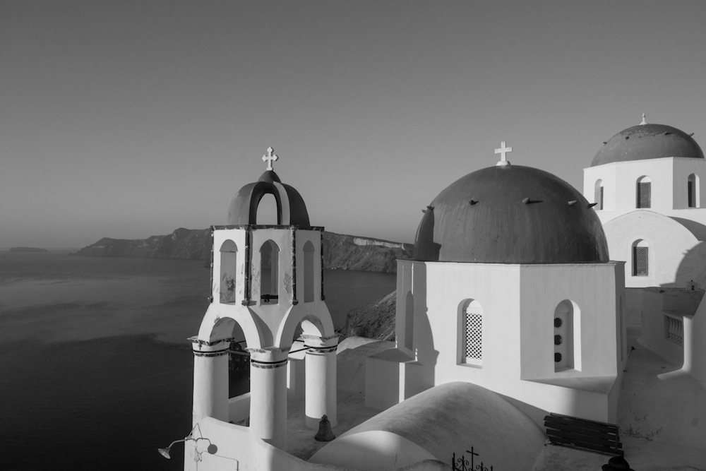 Santorini Church in black and white