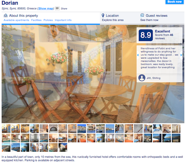 Example of page at Booking.com