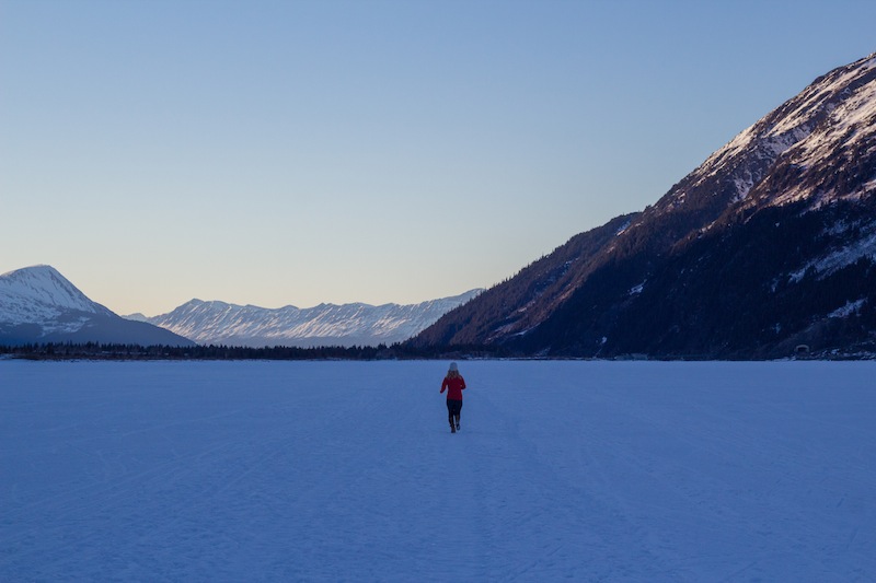Running on Portage Lake in the winter.