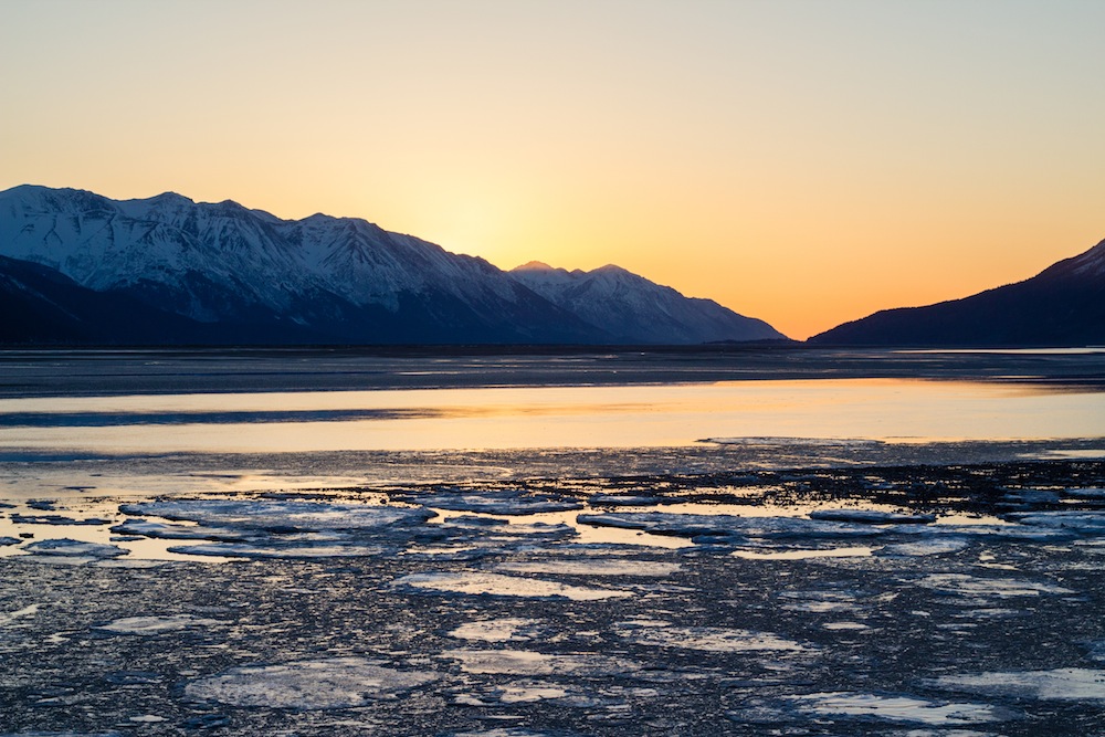 Turnagain Arm Sunset and Ice Floes