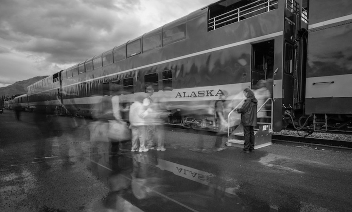 Black white Denali Train station