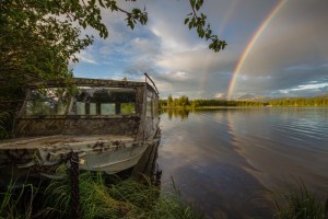 Rainbow and boat on Otto Lake