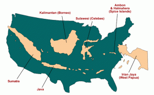 Indonesia over USA map