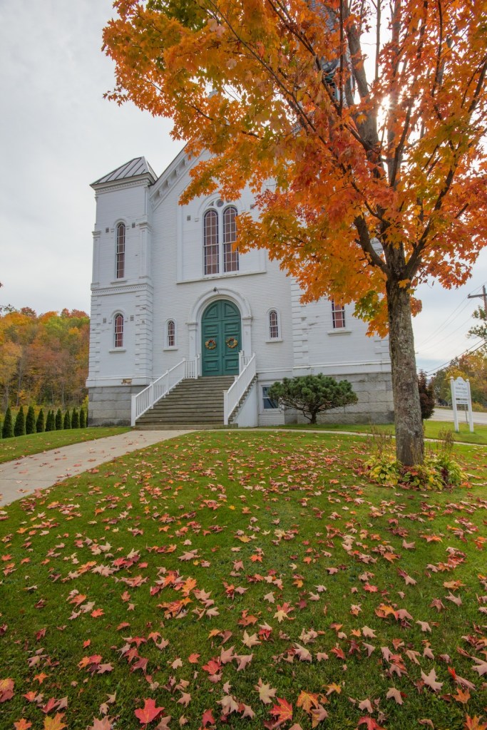Church with fall leaves