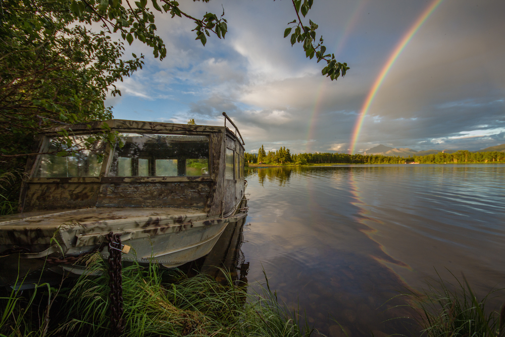 Rainbow and Fishing Boat at Otto Lake
