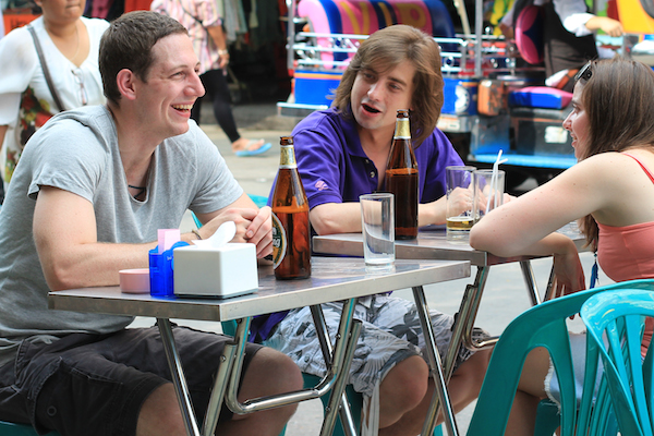 Friends drinking on Khao San Road