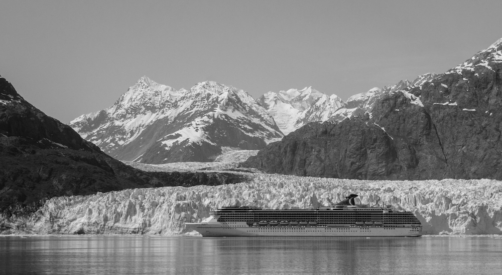 Marjorie Glacier dwarfs a cruise ship. 