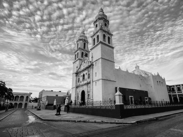 Campeche cathedral in black and white