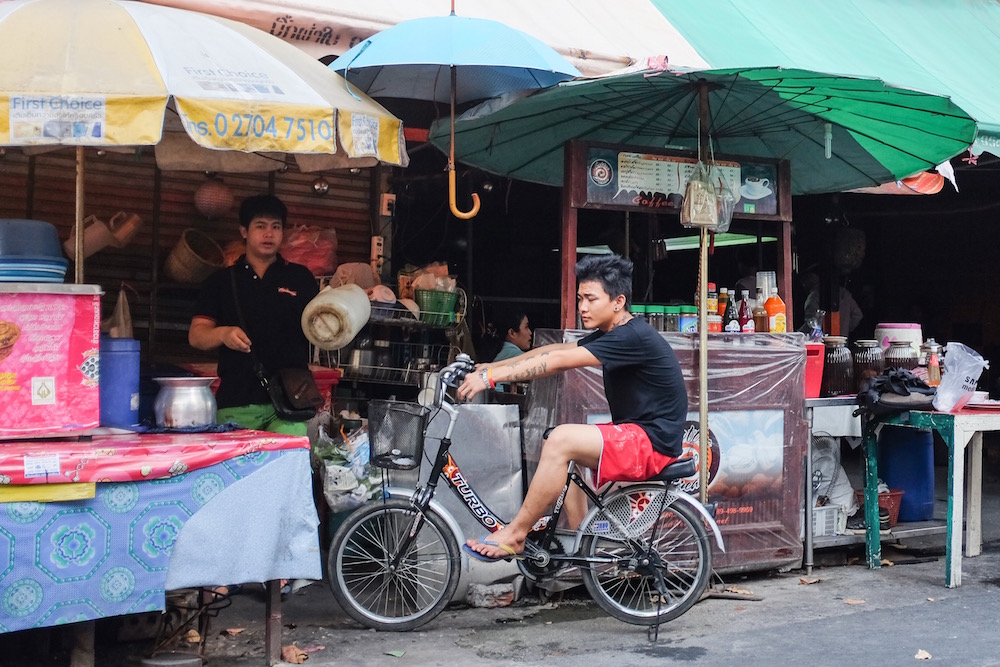 Boy on stationary bike