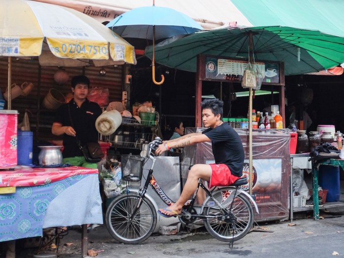 Boy on stationary bike