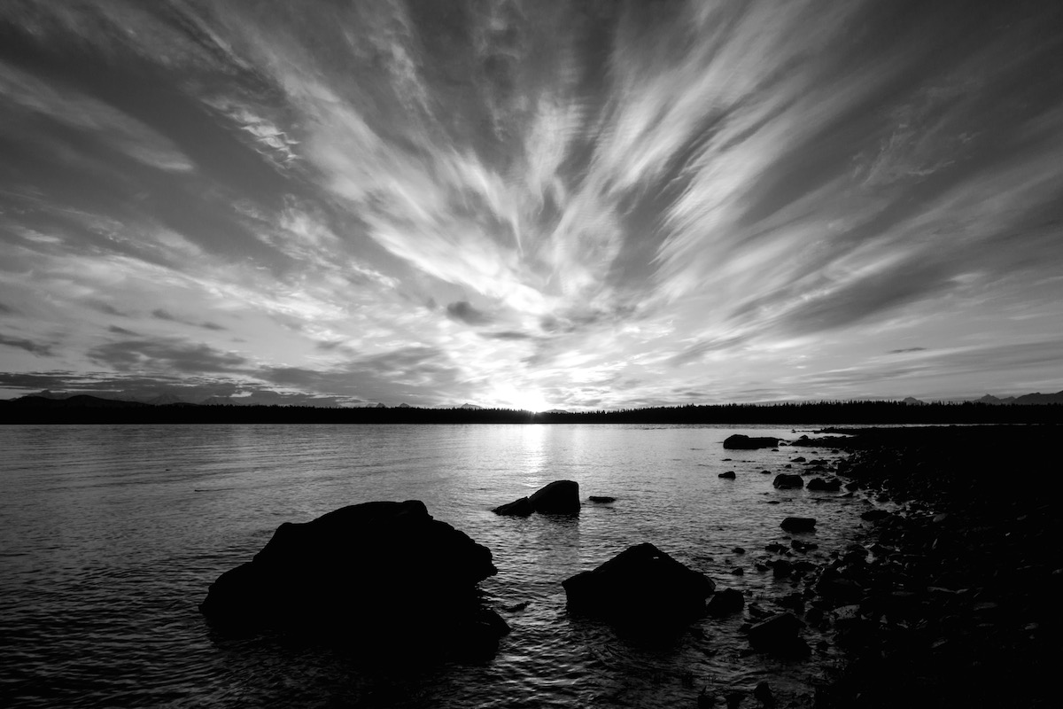black and white sunset glacier bay