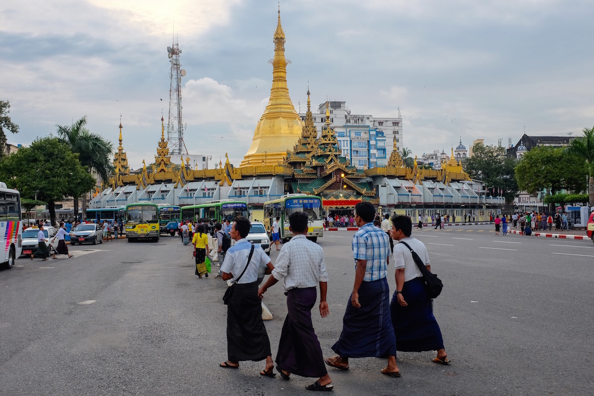 Myanmar men with Longyi