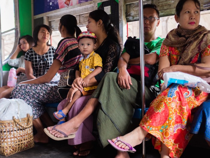 Family inside the circle train.