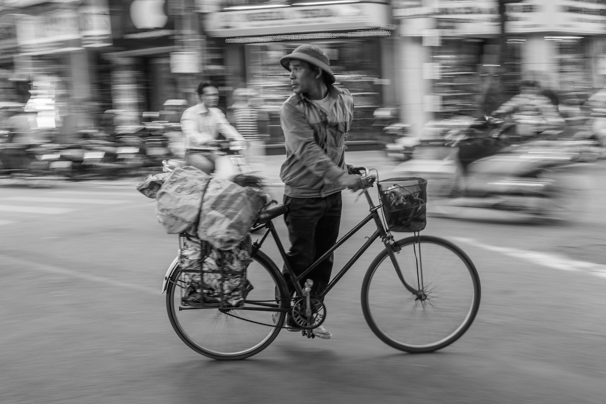 Hanoi street photo black and white