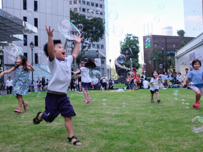 Singapore boy with bubbles