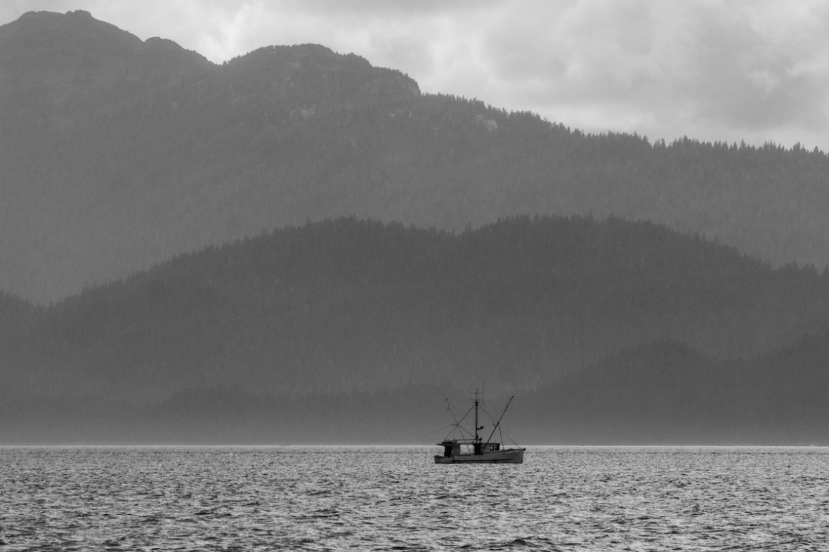 Fishing boat black and white