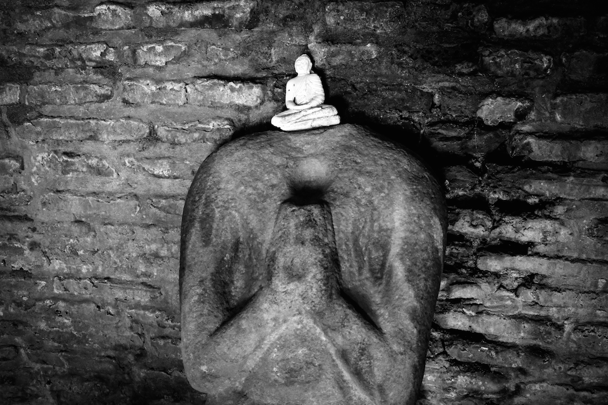 black and white buddha