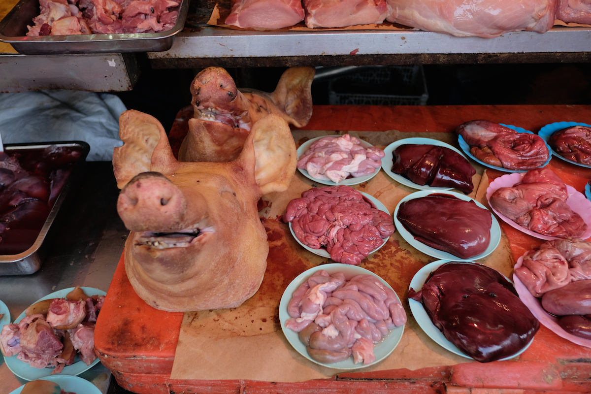 Pig head in Thai Market