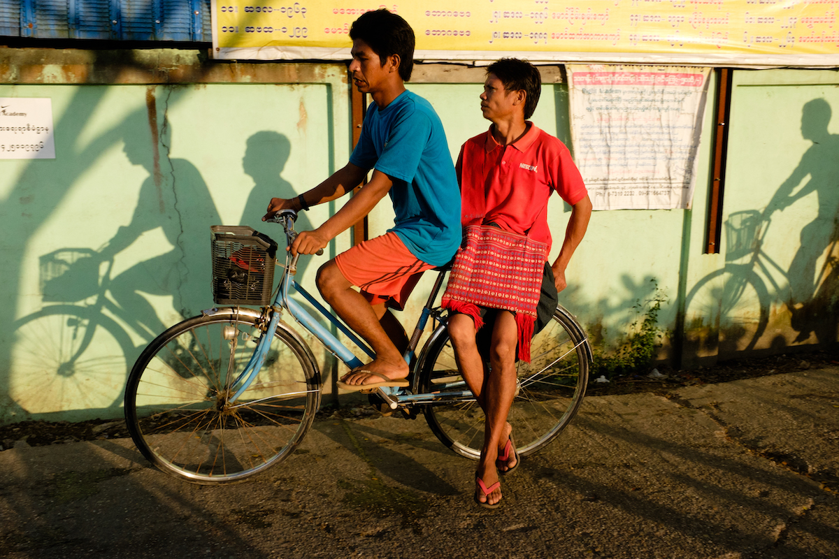 Yangon street photography bikes and shadows