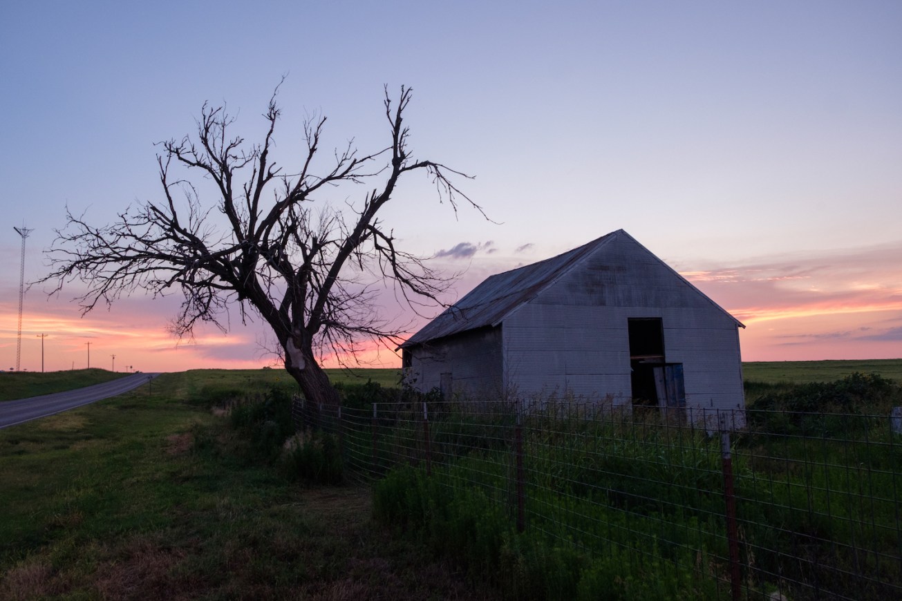 Barn tree sunset